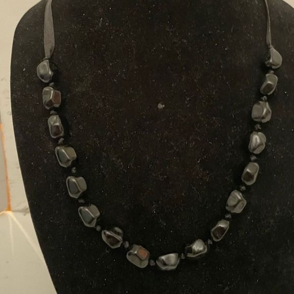 24” black chunky beaded necklace with 17 beads from Neiman Marcus - Picture 1 of 5